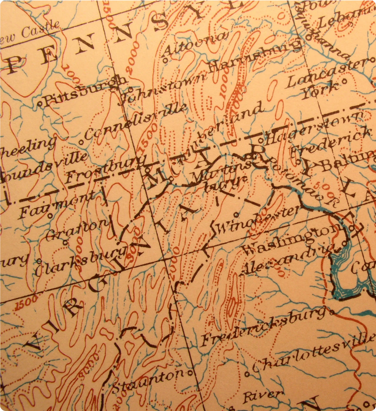 Vintage map of Virginia and Pennsylvania