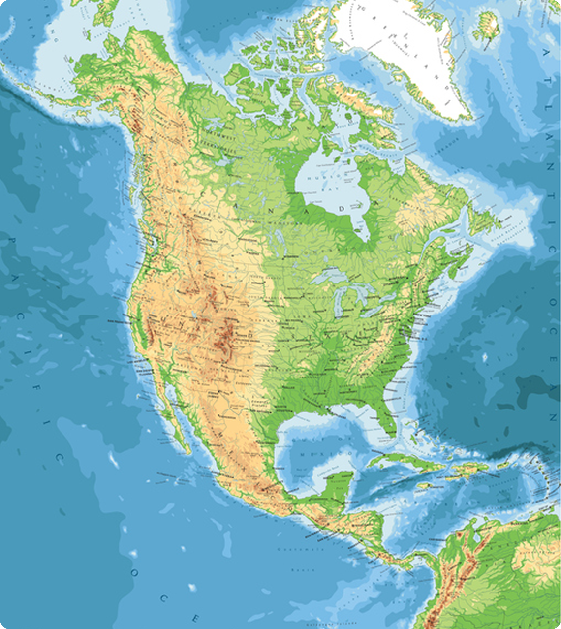North America geographical features map